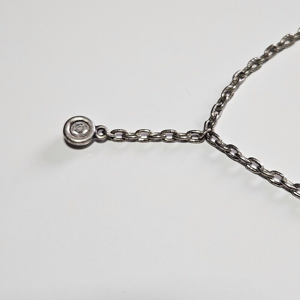 Silver Tone Clear Rhinestone Y Drop Necklace 15-16.5" - Picture 9 of 12